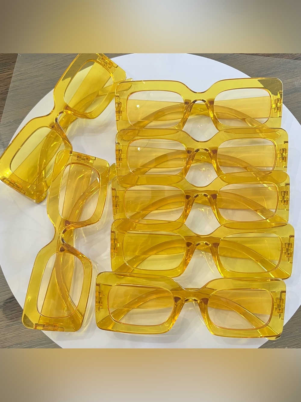 Set of 7 - Yellow Rectangular Transparent Sunglasses - Chunky Frame